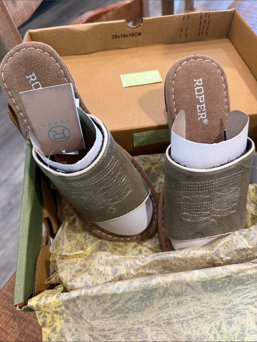 Roper Olive and Brown Suede Slide Sandals